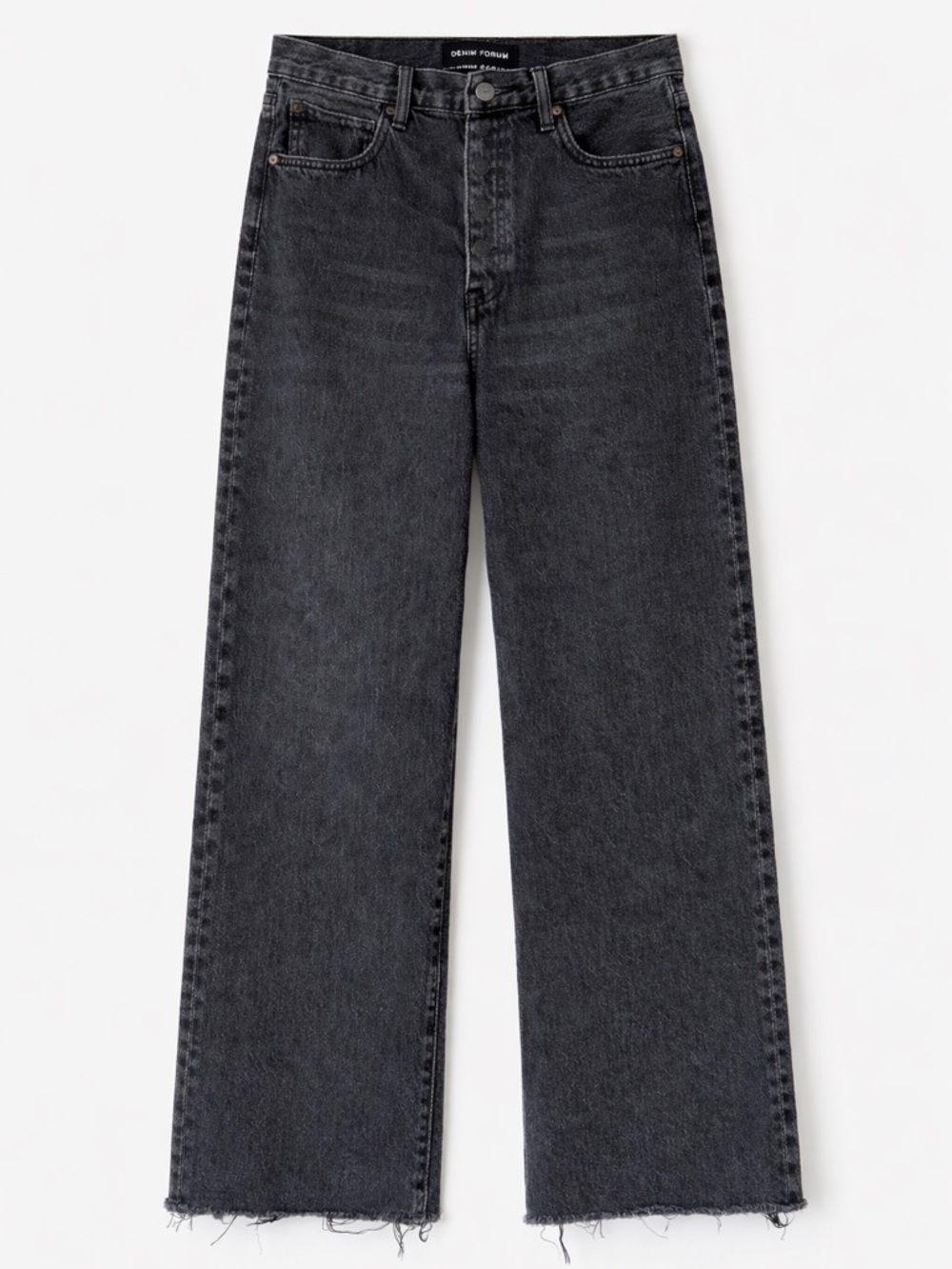 Denim Forum Farrah High Rise Wide Leg Jeans Black Raw Hem 31x26